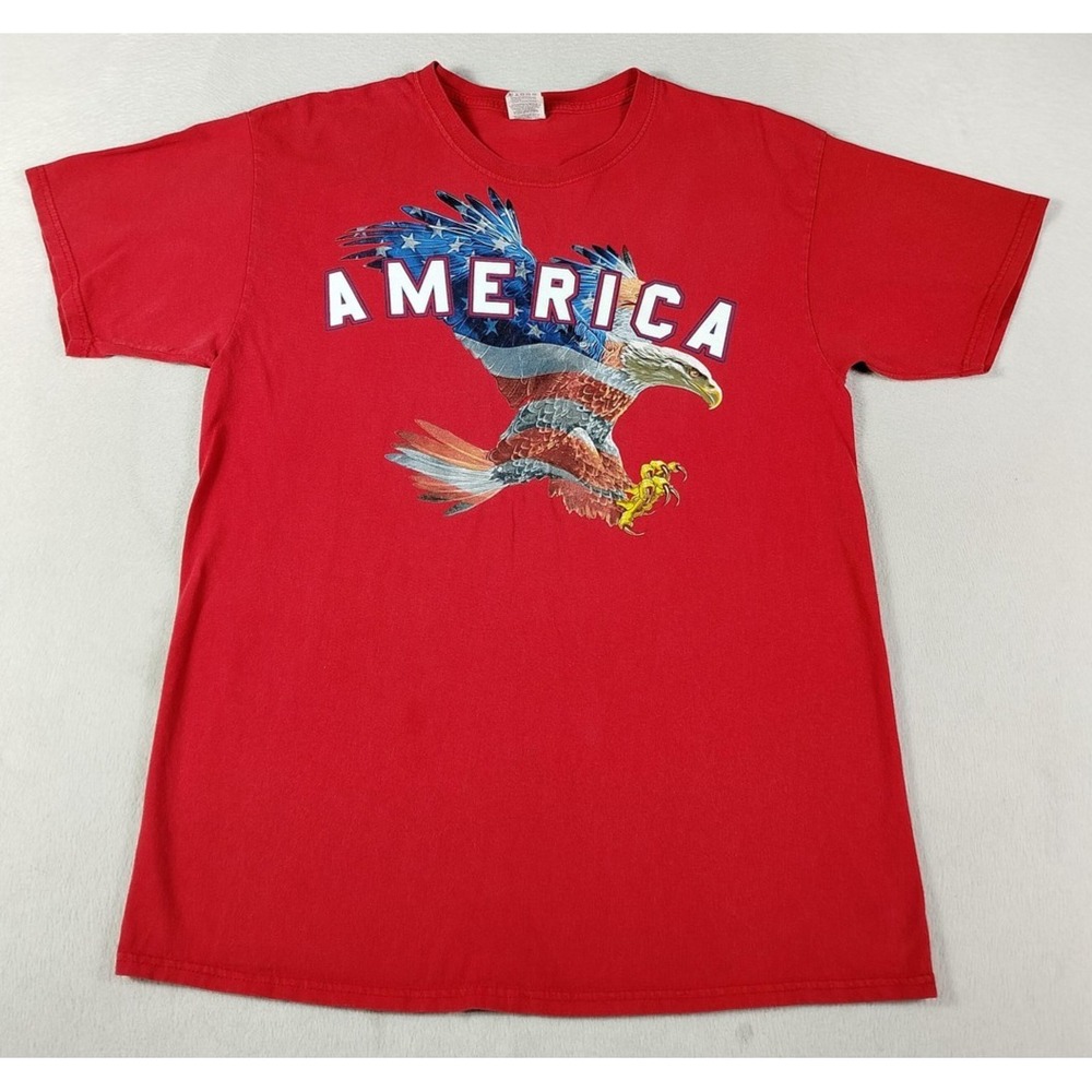 Fruit‎ Of The Loom Shirt Mens Large Red America Eagle Graphic Tee USA Patriotic